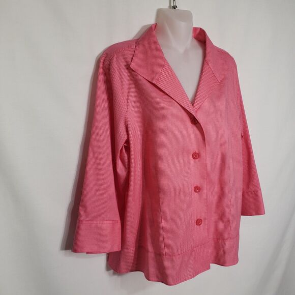 Coldwater Creek Womens Shirt Shacket Medium Pink Checked Buttons 3/4 Sleeve - Picture 4 of 10